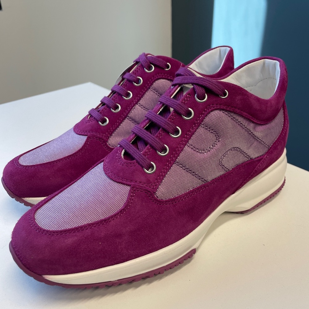 hogan interactive suede lace up fuchsia sneakers